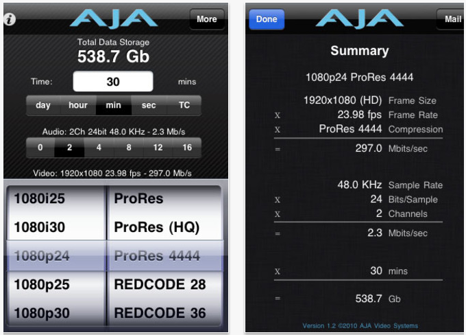 AJA data Calc Free App