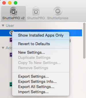 reduce apps list in shuttle pro 2