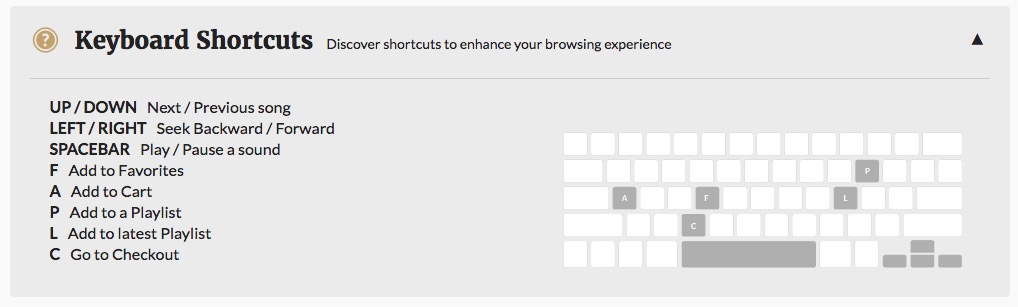 premiumbeat keyboard shortcuts