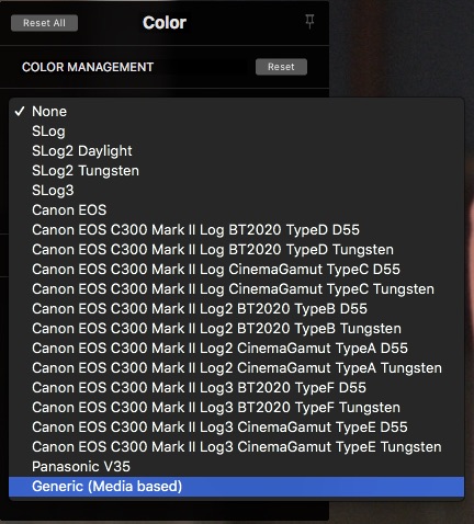 Cinema Grade colour Management supported cameras