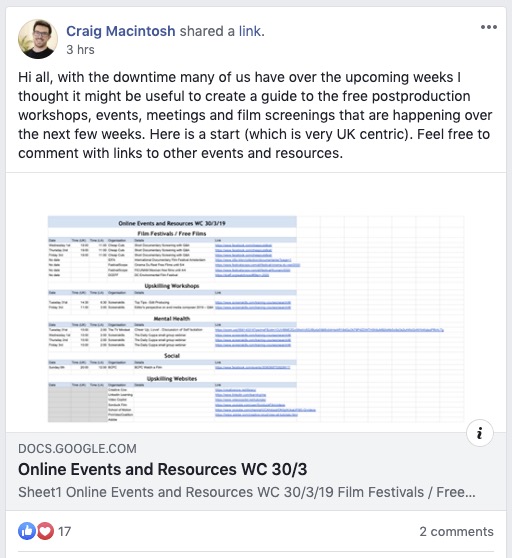 Free post production online events 2020