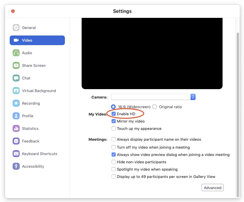 Zoom best video settings for HD recordings