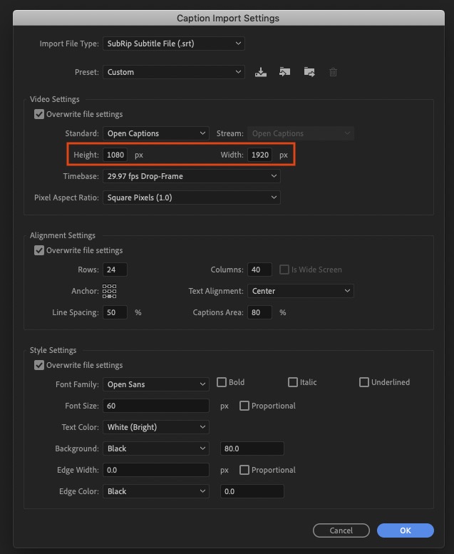 Understanding Captions Import Settings in Premiere Pro 2020