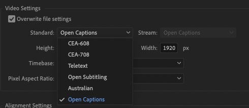 Supported Captions in Premiere